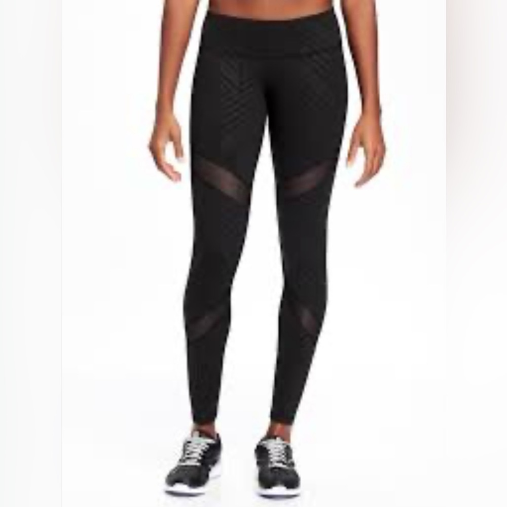 Old Navy Black Leggings with Mesh Paneling and Geometric Pattern - size S